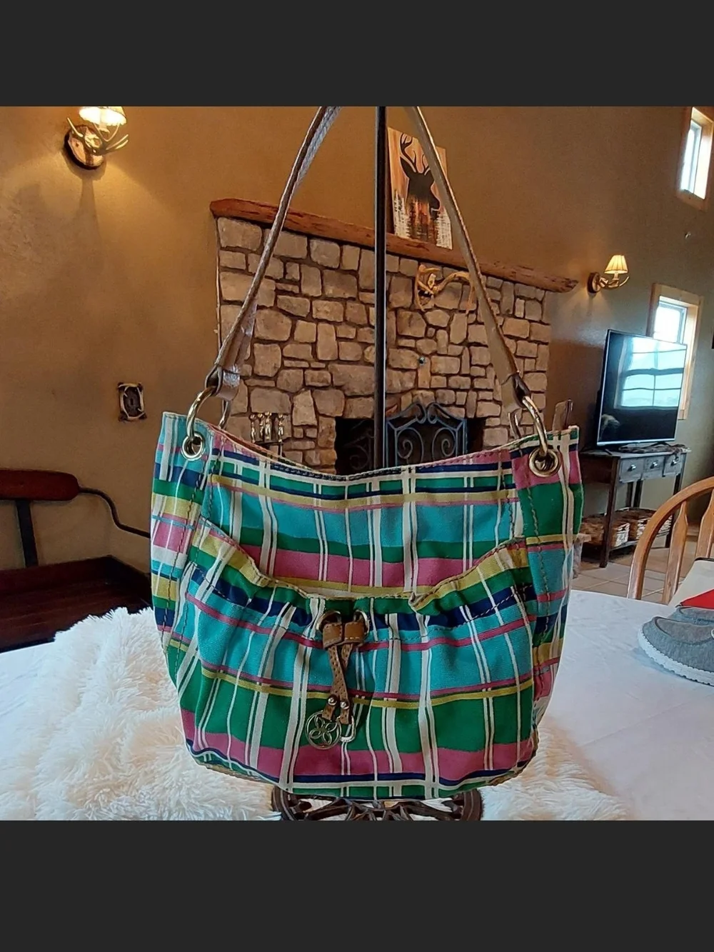 Relic by Fossil Multicolor Madras Plaid Canvas Crossbody Bag
